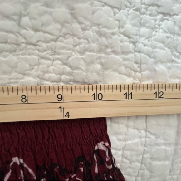 Burgundy Smocked Waist Pants Boho Harem Lounge Pattern Festival Size Small - Picture 8 of 10